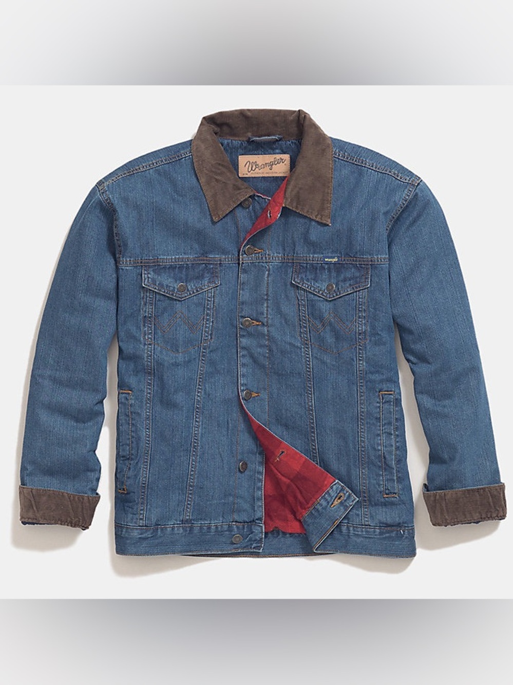Wrangler Men's Blue Denim Jacket with Brown Corduroy Collar size M